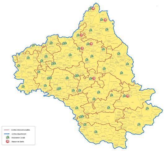 Carte des Associations ADMR de l'Aveyron